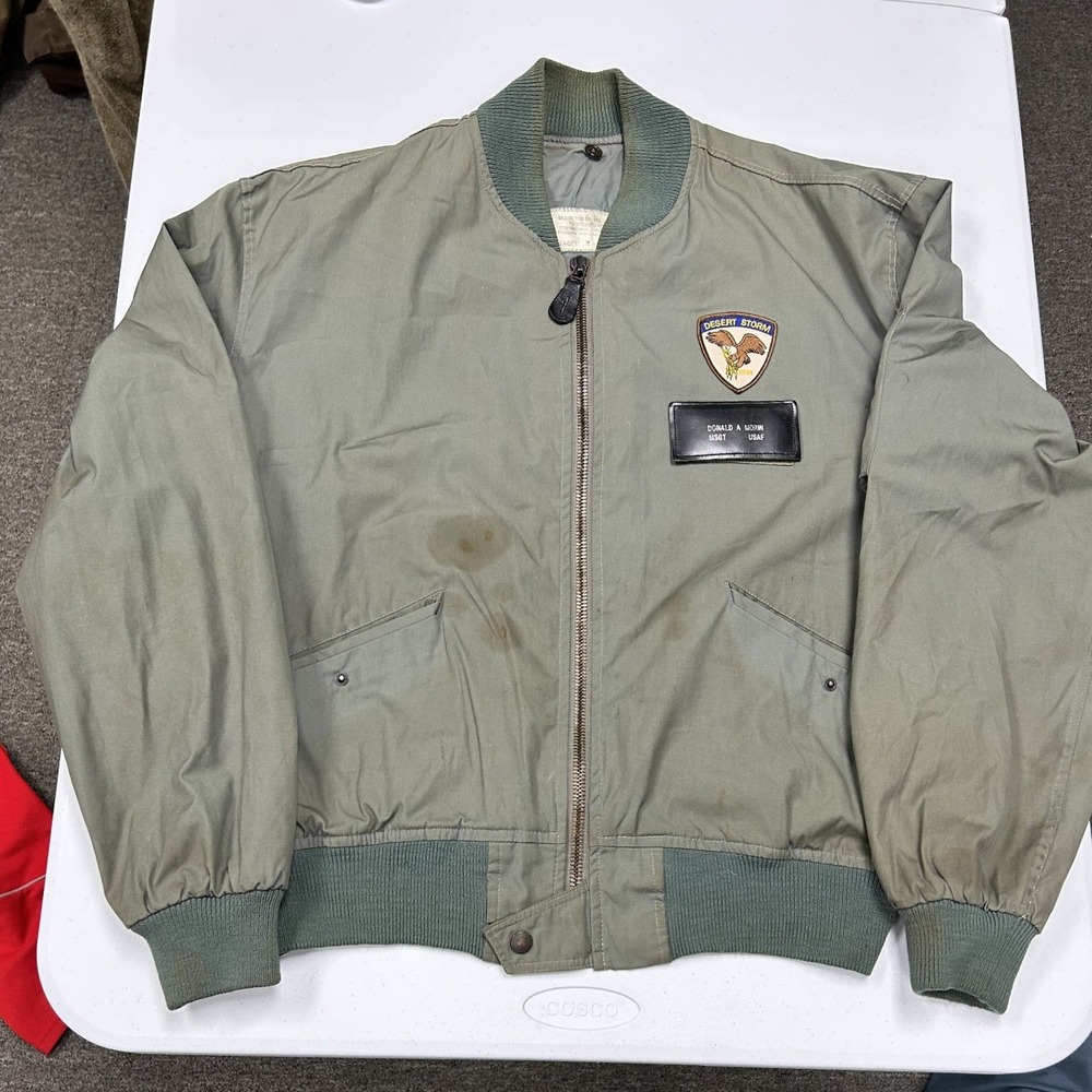 USAF Flight Jacket Mens XL Green Fair Desert Storm Patch Bomber CWU-45P Style